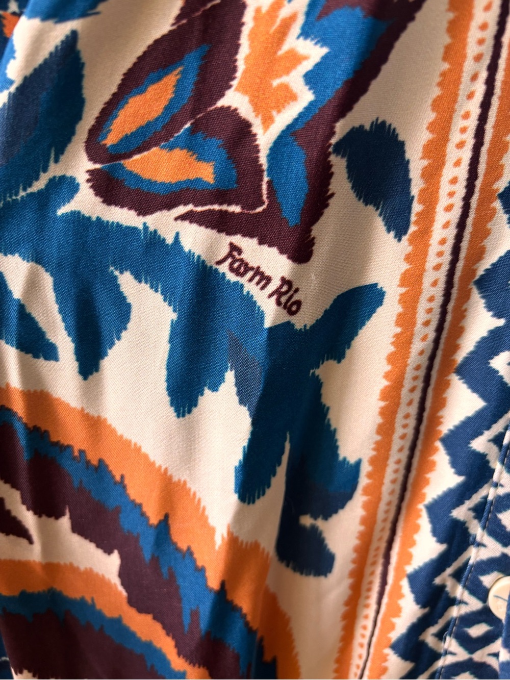 FARM Rio Long Sleeve Floral Print Dress in Blue, Brown, Orange, Cream - Picture 7 of 15